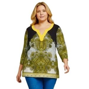 Susan Graver Artisan Size XL Paisley Print Tunic Top Stretch Jersey Liquid Knit
